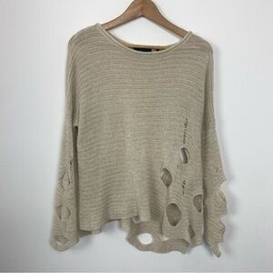 Line Open Knit Distressed Ripped Pullover Knit Sweater
